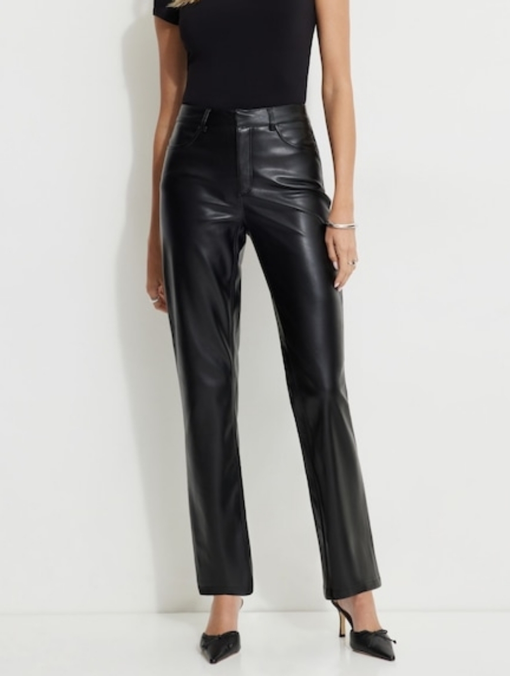 Dynamite Black Faux Leather Wide-Leg Pants